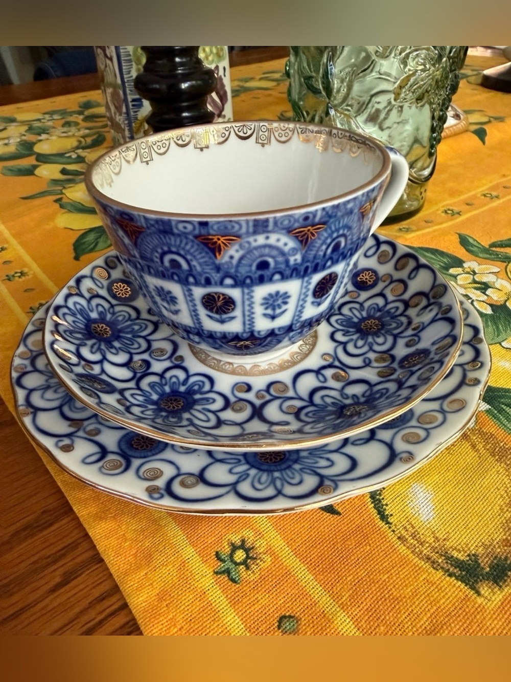 Russian Lomonosov Imperial Porcelain Tea Set 3 Pieces in Tulip Bindweed in VGUC